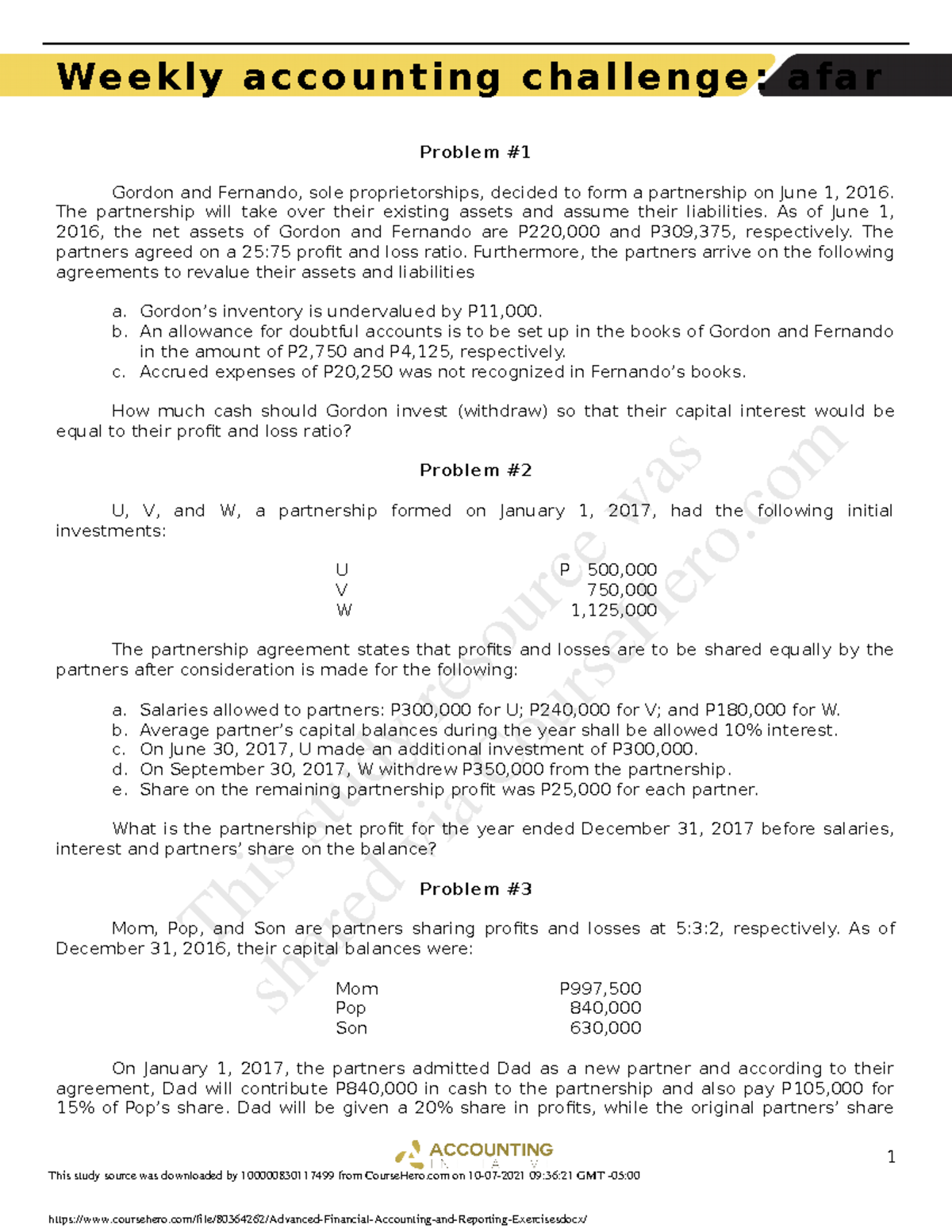 Advanced Financial Accounting and Reporting Exercises - economics ...
