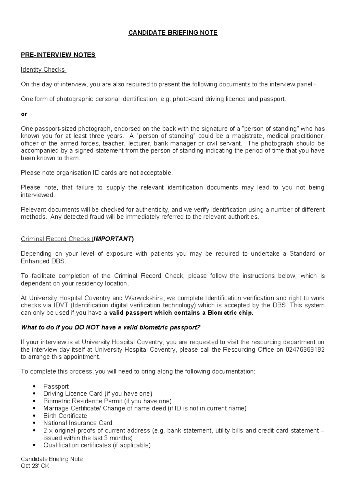 Candidate Briefing Note October 2023 - CANDIDATE BRIEFING NOTE PRE ...