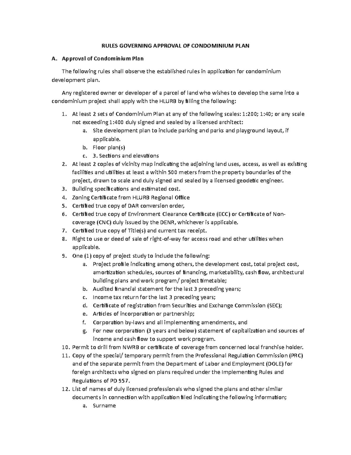 Regulations for Condominium Plan Approval and Development Process - Studocu
