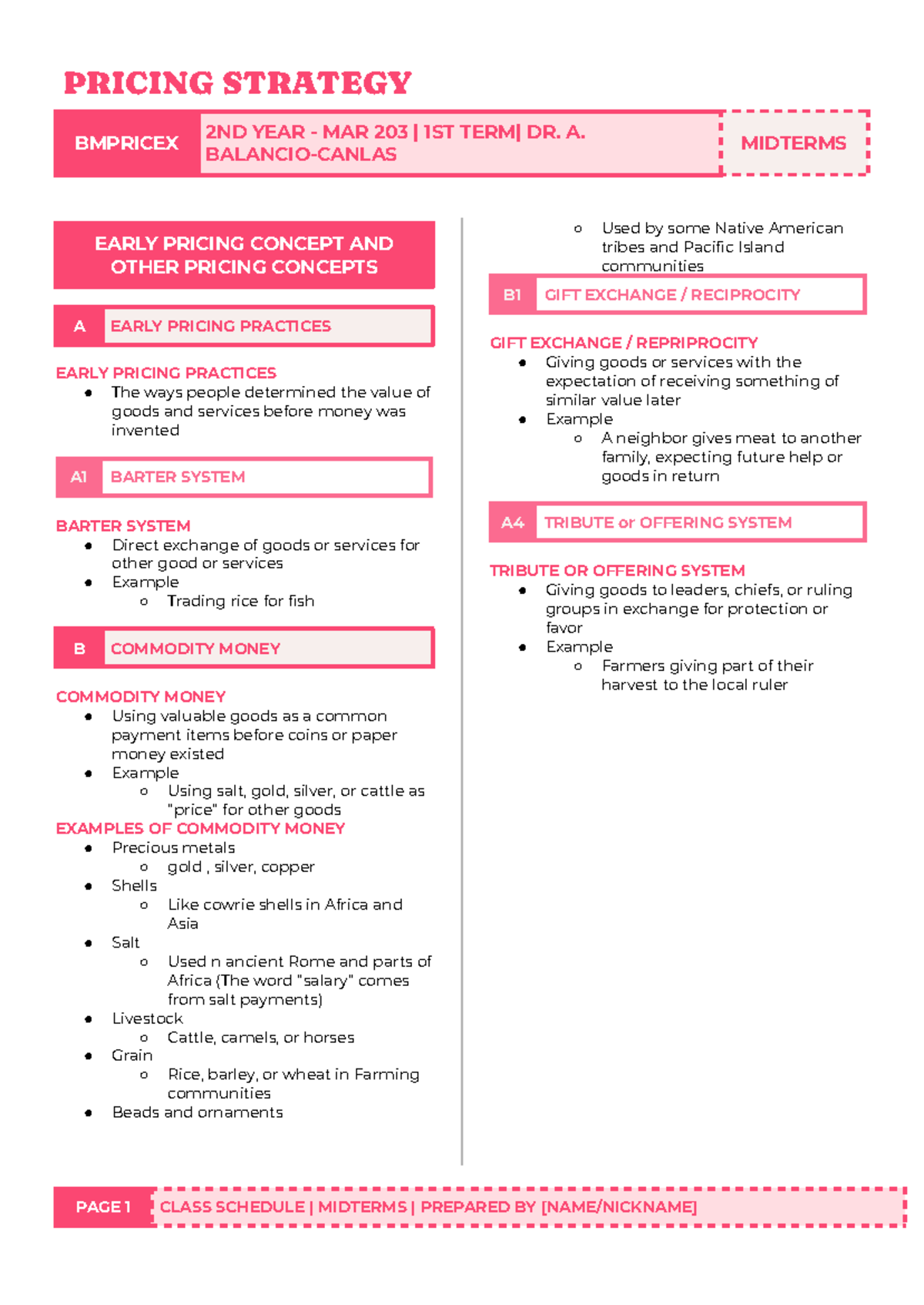 Pricing Strategy Notes BMPRICEX 2ND YEAR MAR 203 1ST DR. A - Studocu