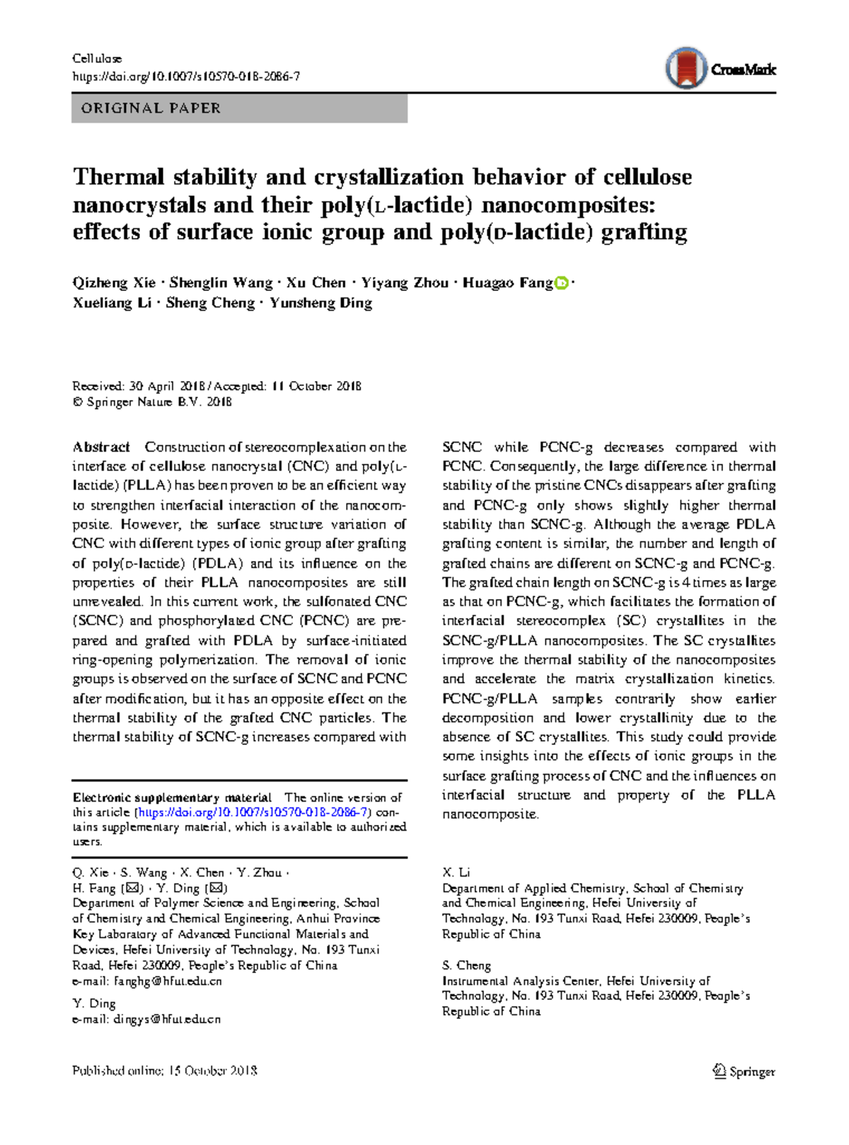 Thermal Stability and Crystallization of Cellulose Nanocrystals ...