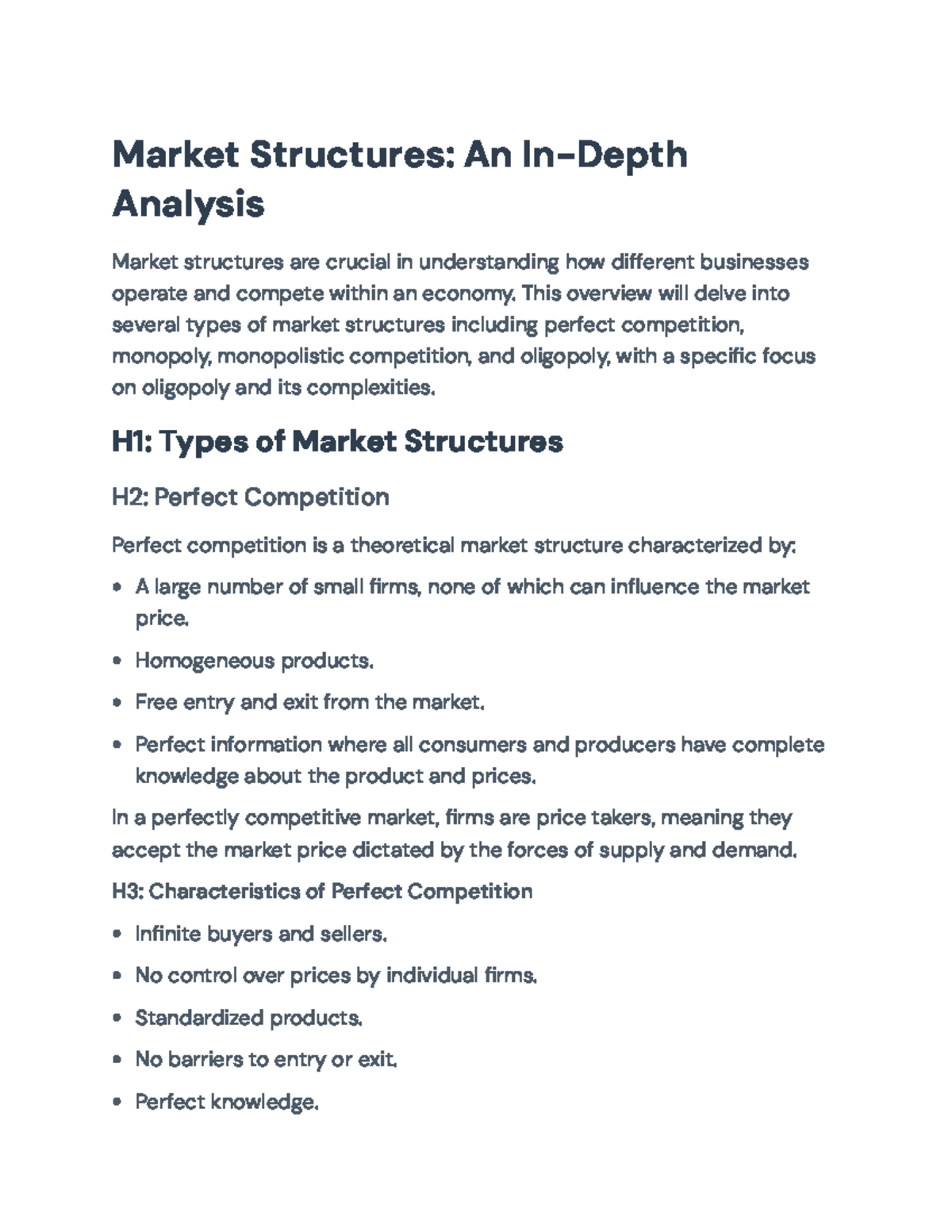 Market Structures: Analysis of Perfect Competition, Monopoly ...