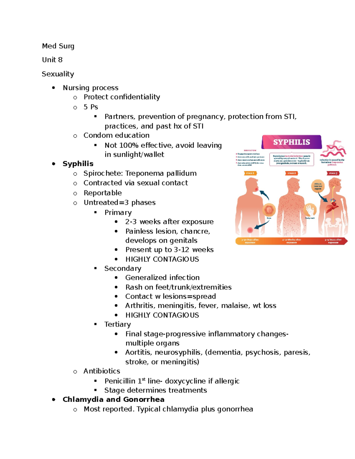 Unit 8 lecture notes for medsurg STI - Med Surg Unit 8 Sexuality ...