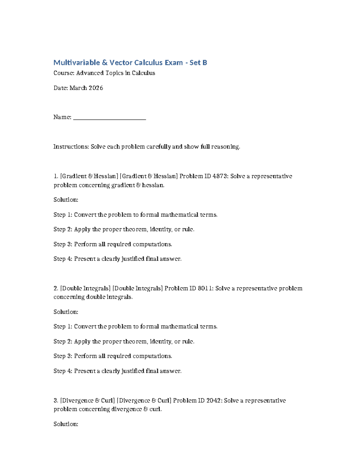 Multivariable Vector Calculus Exam Set B - Math 8730 Solutions - Studocu