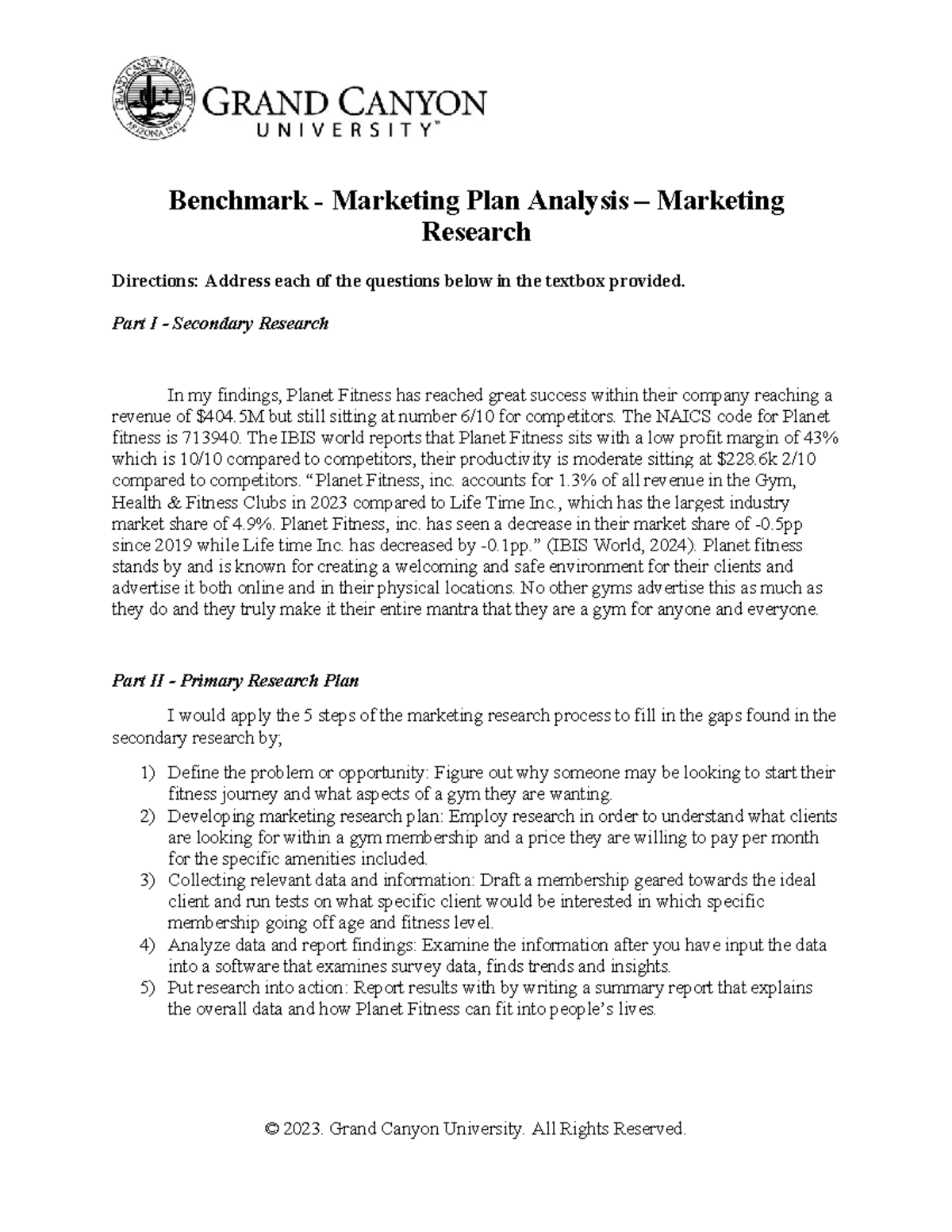 MKT 315 Final Exam: Benchmark Analysis of Marketing Plan for Planet ...