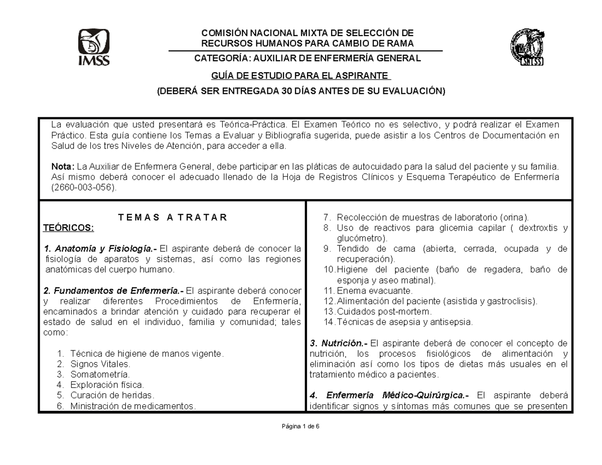 Examen De Ingreso Al Imss Enfermeria | Estudio447