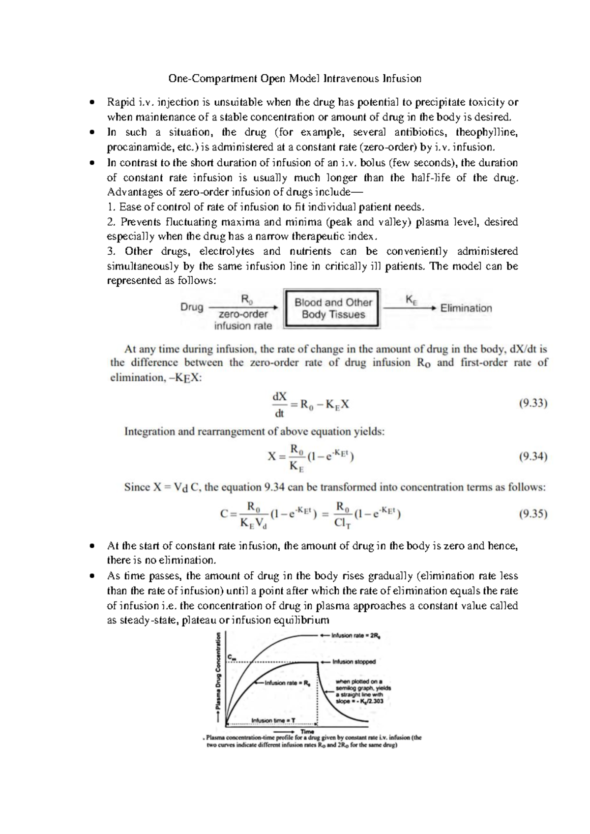 ONE Compartment IV Infusion: Open Model for Constant Rate Delivery ...