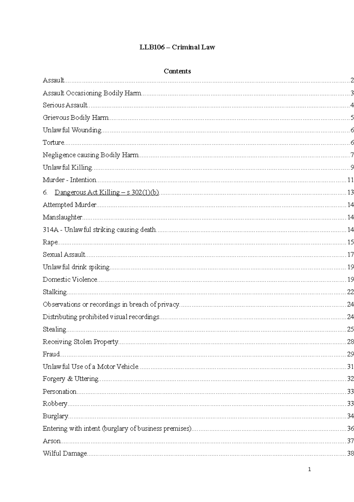 LLB106 Criminal Law Final Exam Study Notes: Key Topics and Cases - Studocu