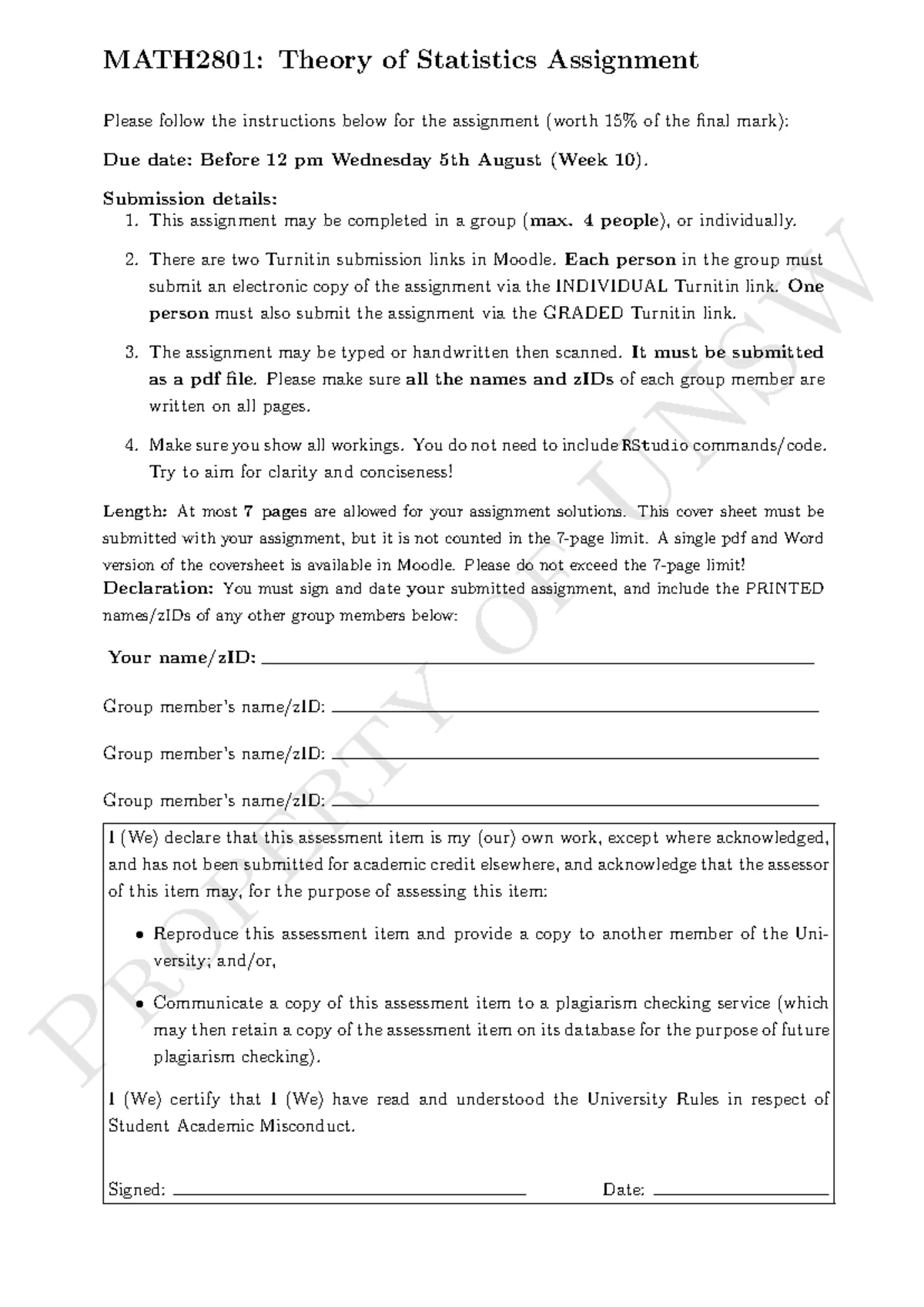 MATH2801 Practice Midterm Test: Theory of Statistics - Studocu