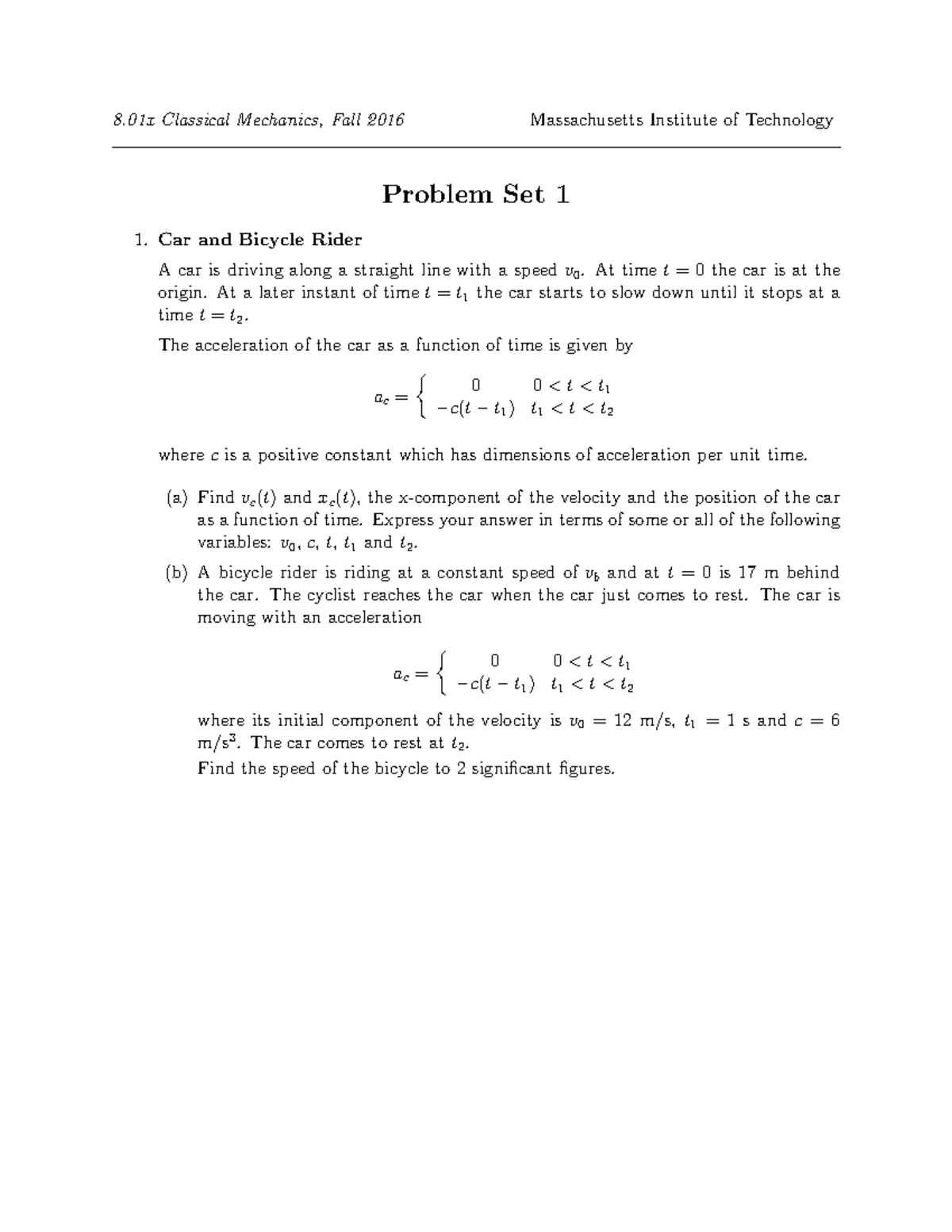 8.01x Classical Mechanics: Problem Set 1 Solutions, Fall 2016 - Studocu
