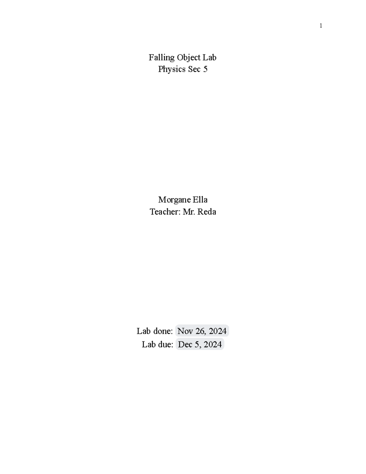 Falling Object Lab Report - Physics Sec 5 - Mr. Reda - Studocu