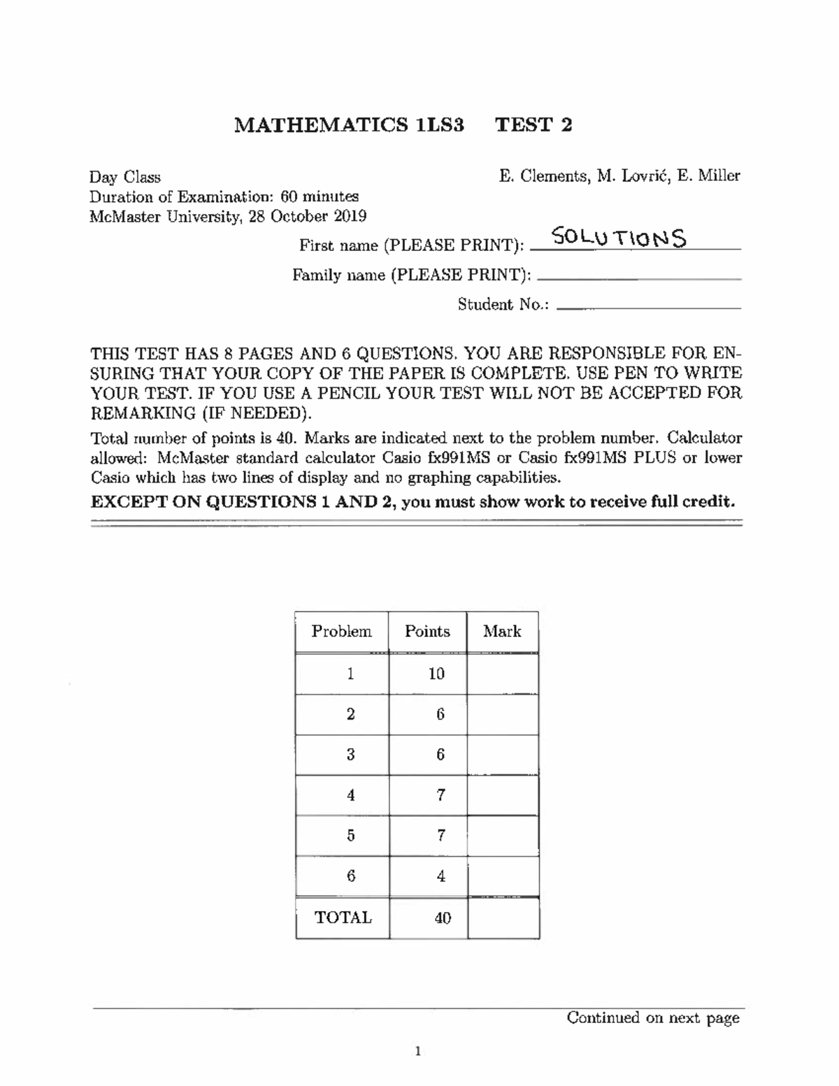 Math 1ls3 test 2 - test 2 for 2024/2025 - MATHEMATICS 1LS3 TEST 2 Day ...