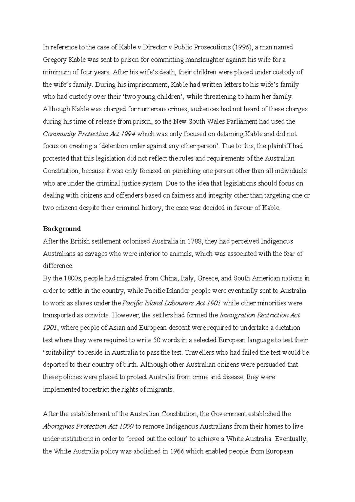 Kable v DPP (1996): Case Study Notes on Legal Implications - Studocu