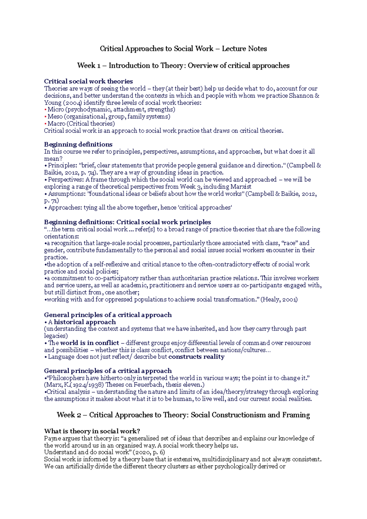 CASW 101 - Critical Approaches to Social Work Lecture Notes: Week 1-8 ...