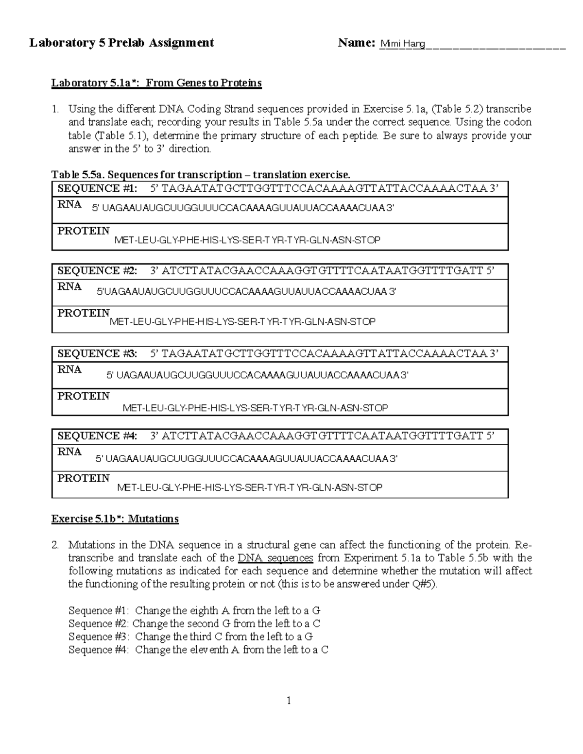 Prelab Laboratory 5 - Laboratory 5 Prelab Assignment Name ...