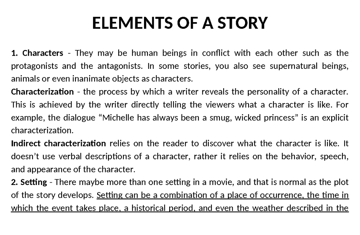 Elements of a Story: Characters, Setting, and Plot Analysis - Studocu