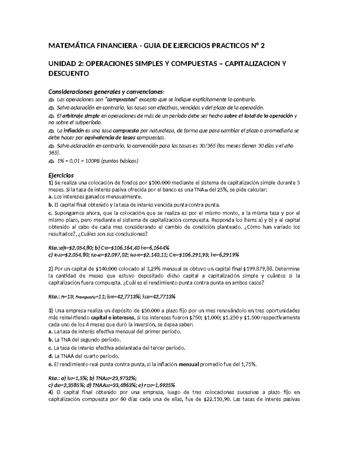 TP UNIDAD 2 - EJERCICIOS PRÁCTICOS DE MATEMÁTICA FINANCIERA - Studocu