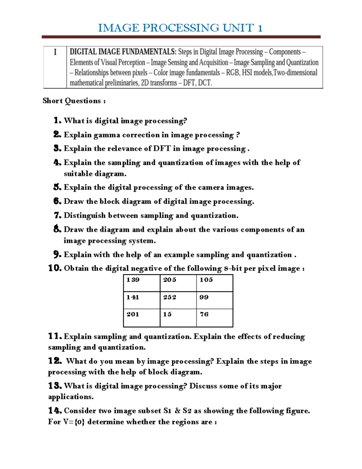 IP unit 2 - Image Processing - SHORT QUESTIONS 1. Differentiate between ...