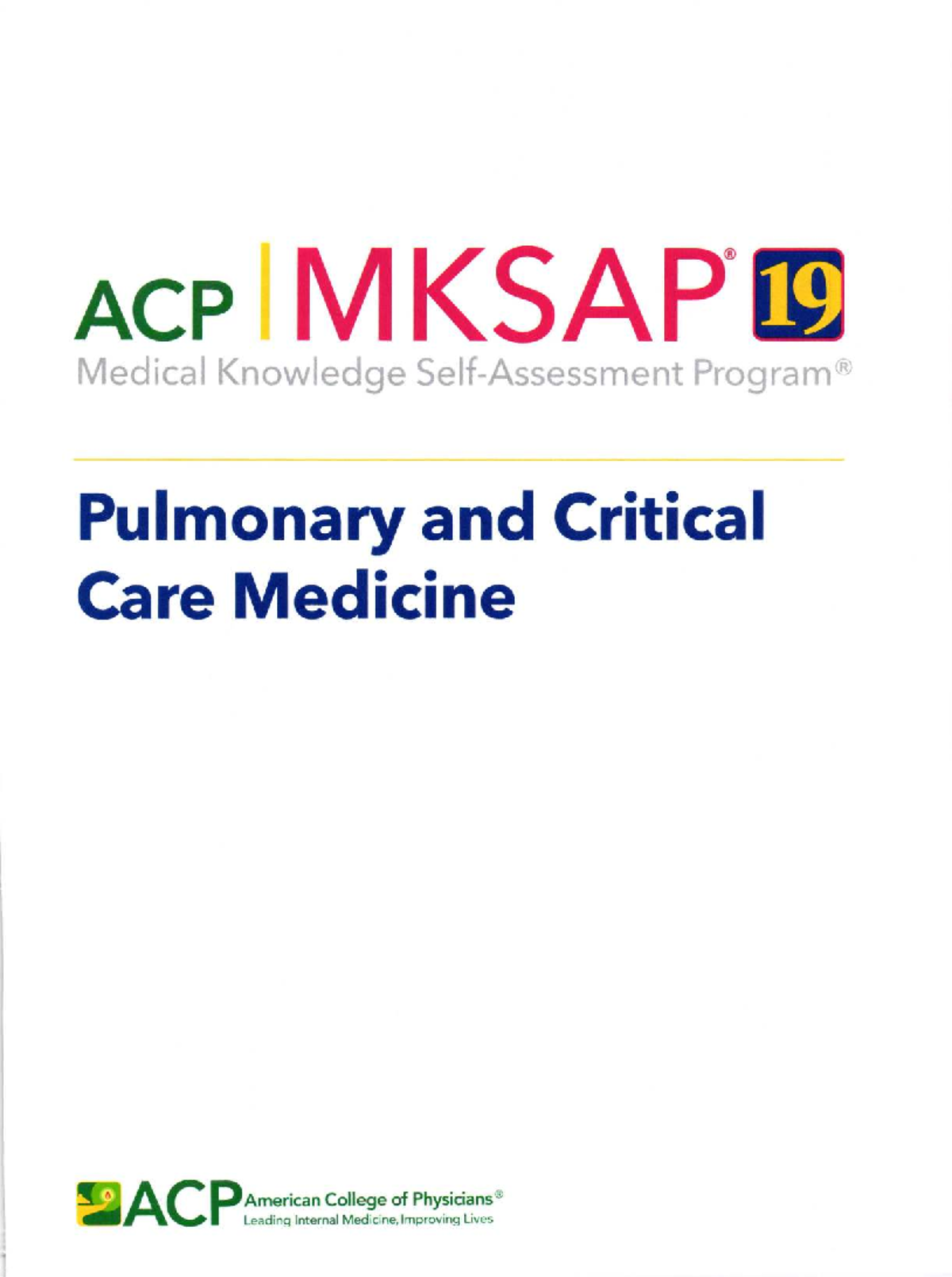 MKSAP 19: Pulmonary and Critical Care Medicine Overview and Updates ...