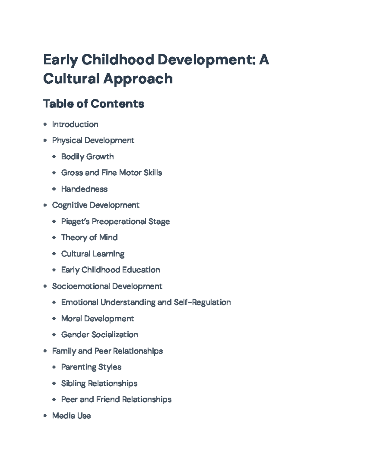 Early Childhood Development A Cultural Perspective Analysis Early
