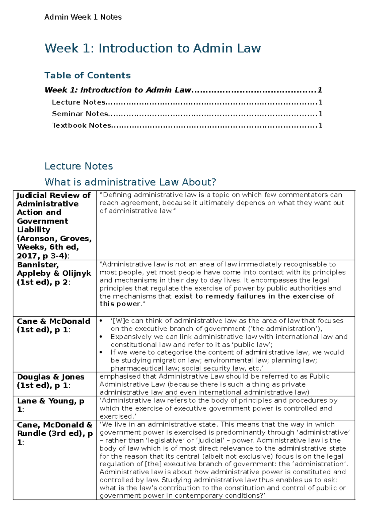 Admin Law 101: Week 1 Introductory Notes and Key Concepts - Studocu