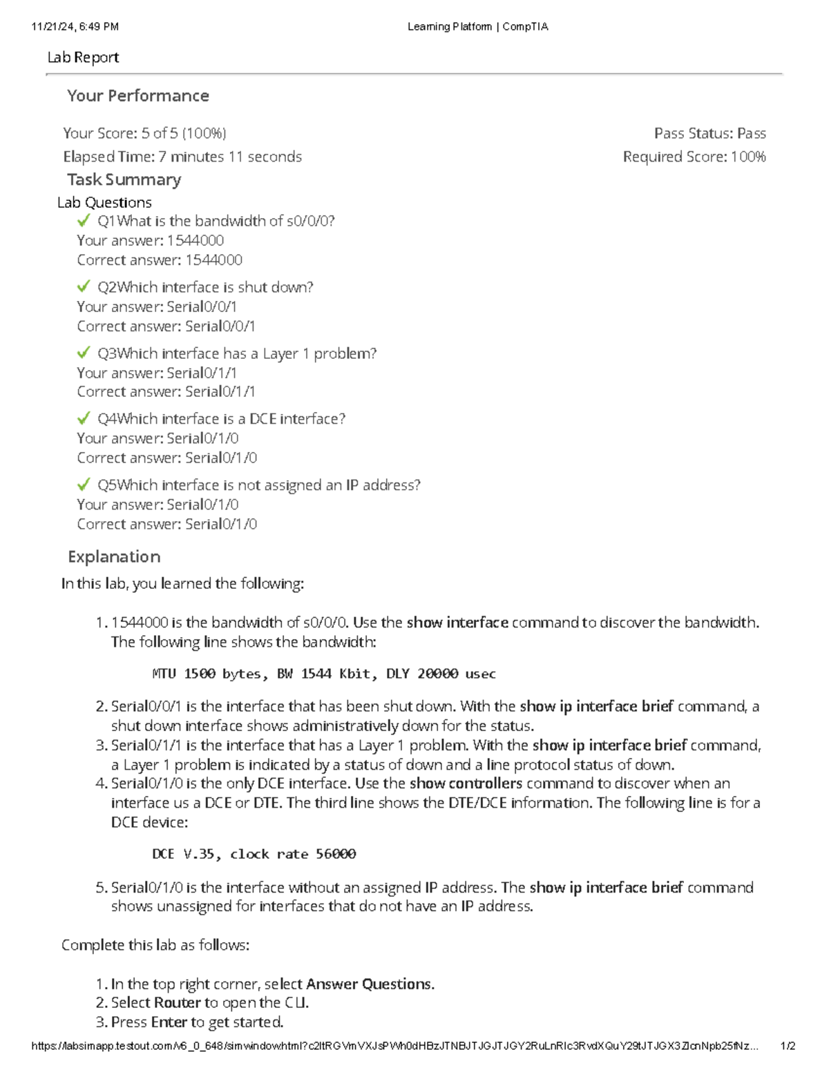 10.4.4 - Lab Report: View Serial Interface Status (Graded Sim) - Studocu
