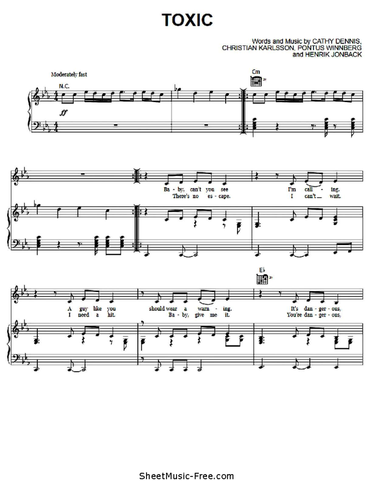 Toxic Sheet Music Analysis (Free) - Britney Spears - Studocu