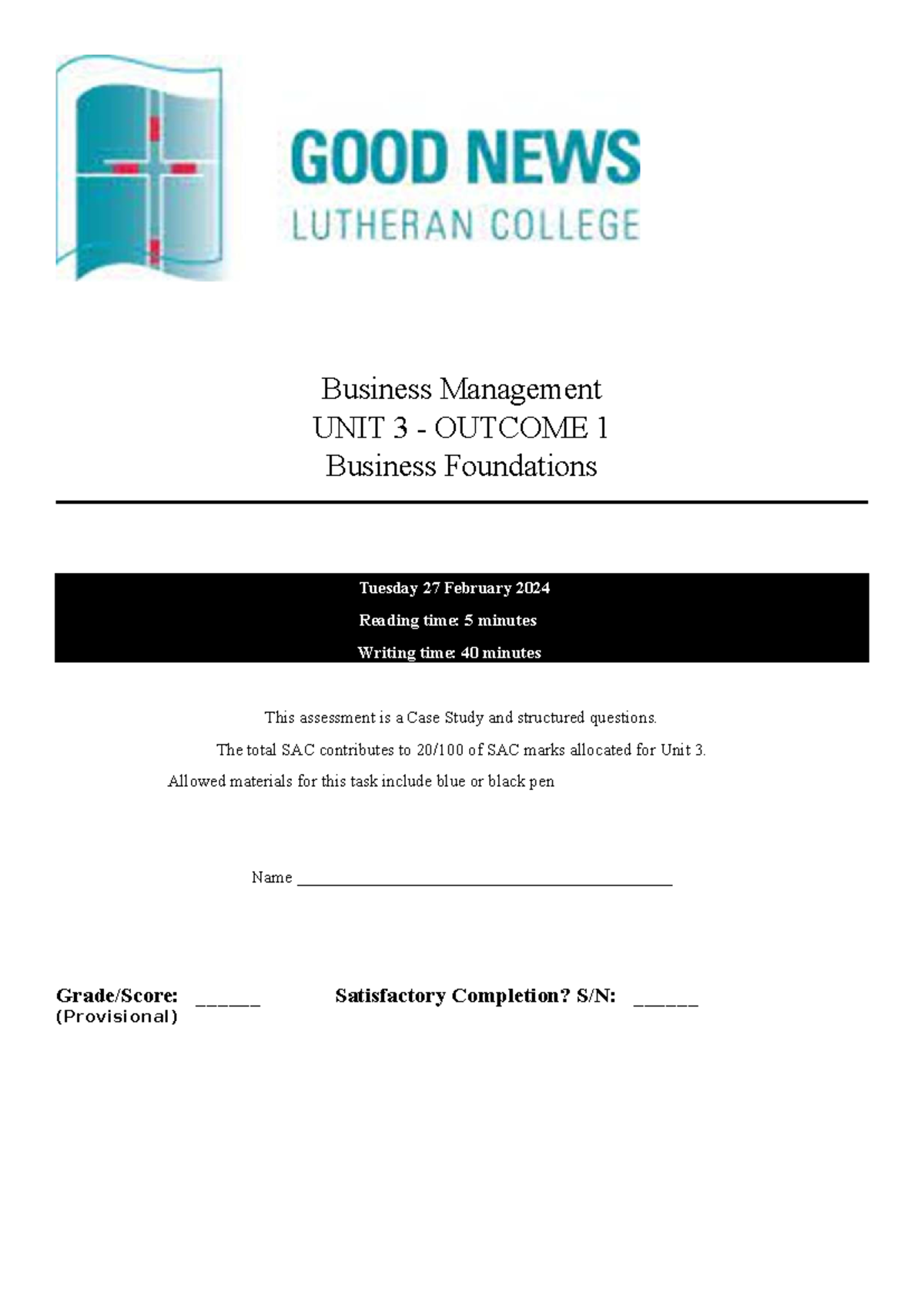 2024 VCE BUSINESS MANAGEMENT UNIT 3 AOS 1 SAC Case Study: Aus Post ...