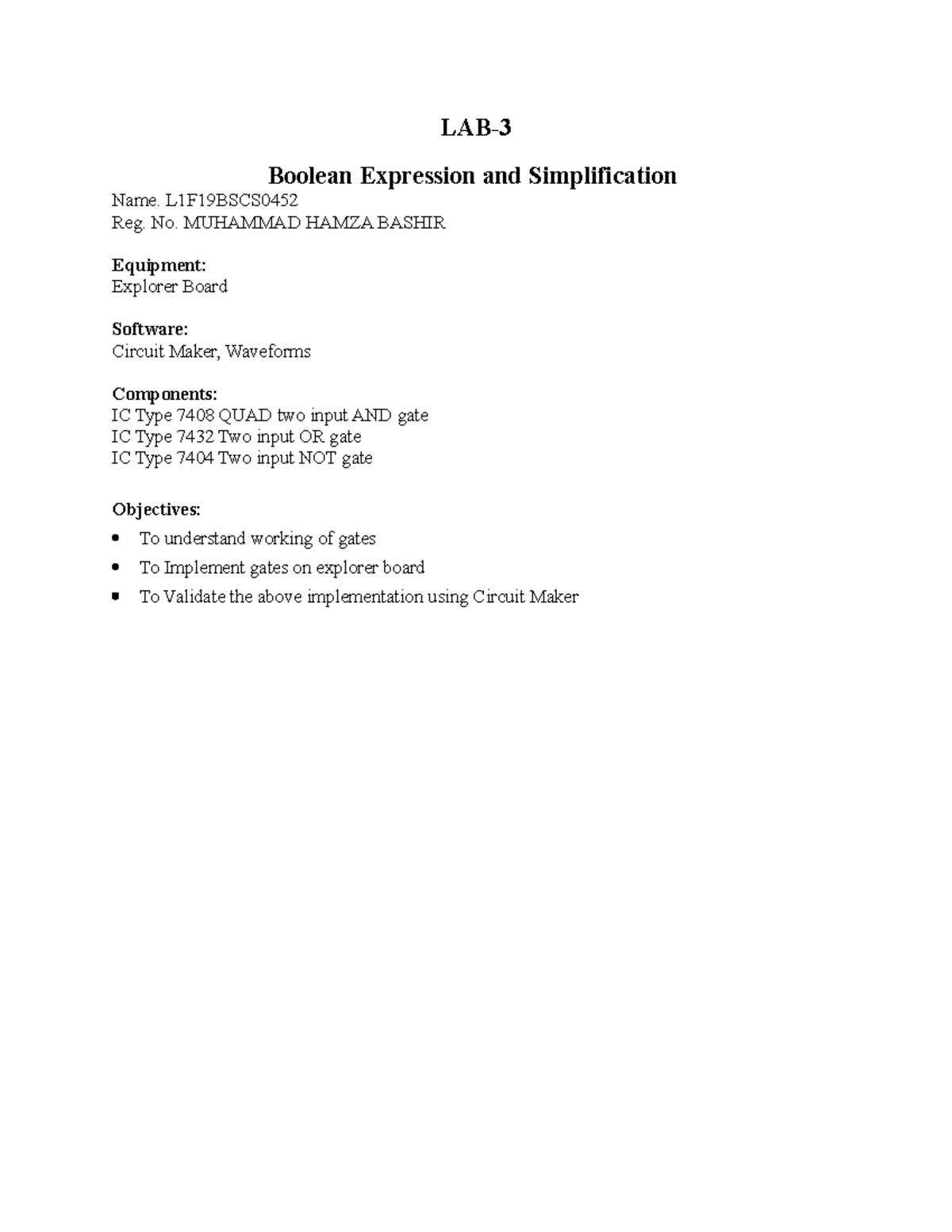 DLD LAB 3 - it was our digital electronic lab - LAB- Boolean Expression ...