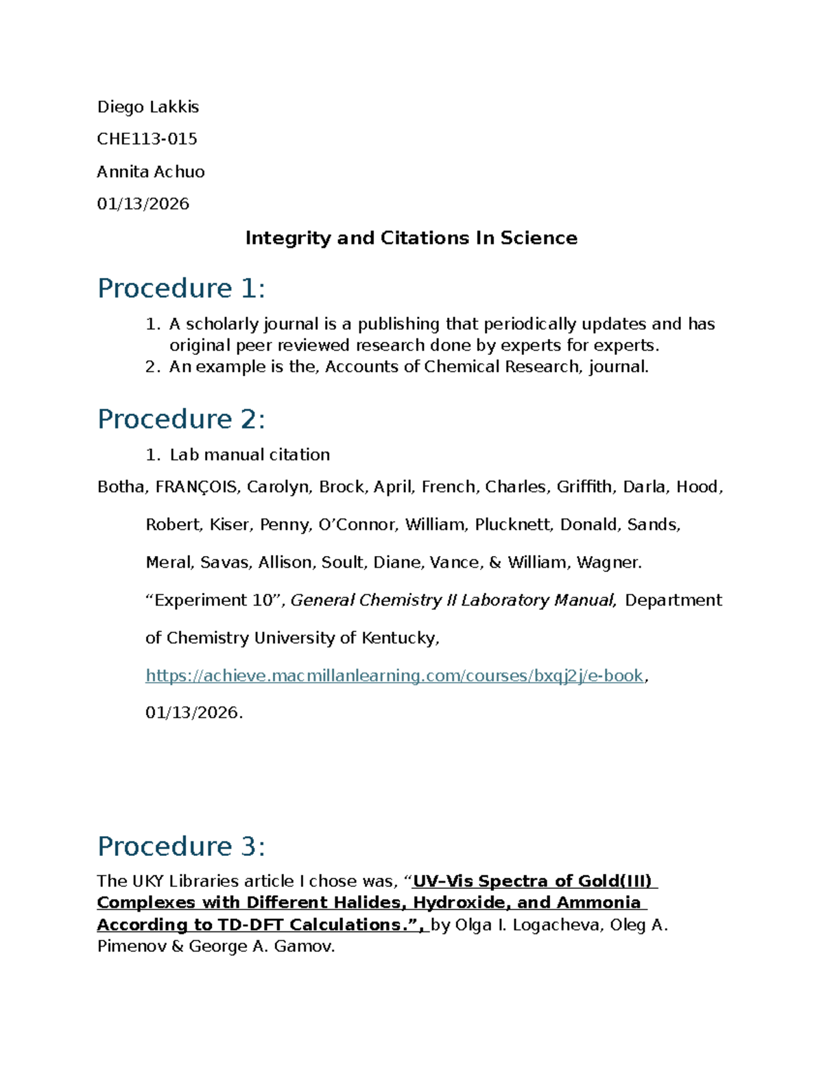 Experiment 10 Lab Report: Integrity and Citations in Science - Studocu