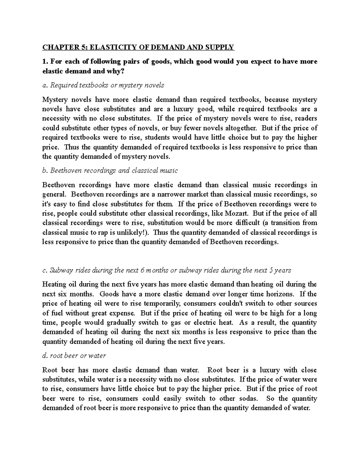 Chapter 5 Problem and application Microeconomic - CHAPTER 5: ELASTICITY ...
