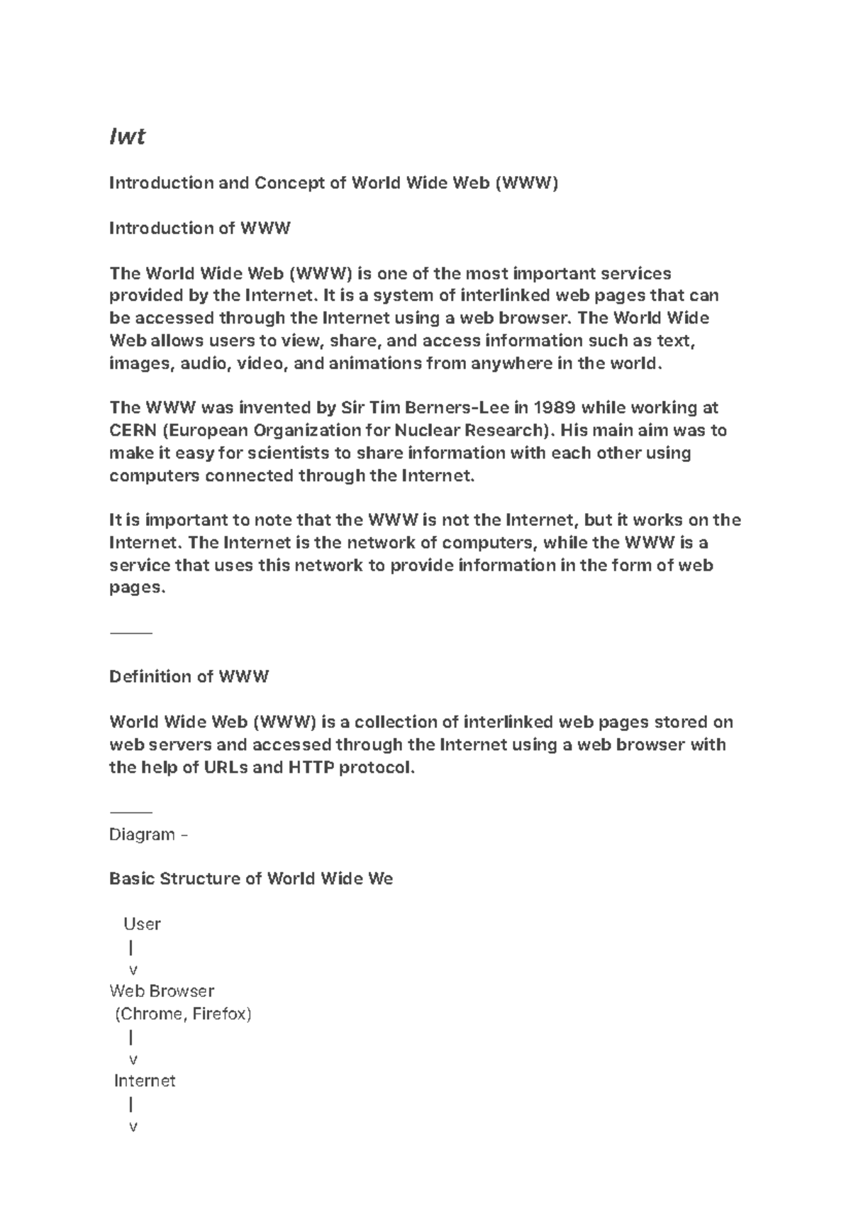 IWT Notes: Introduction to the World Wide Web (Unit 3.1) - Studocu