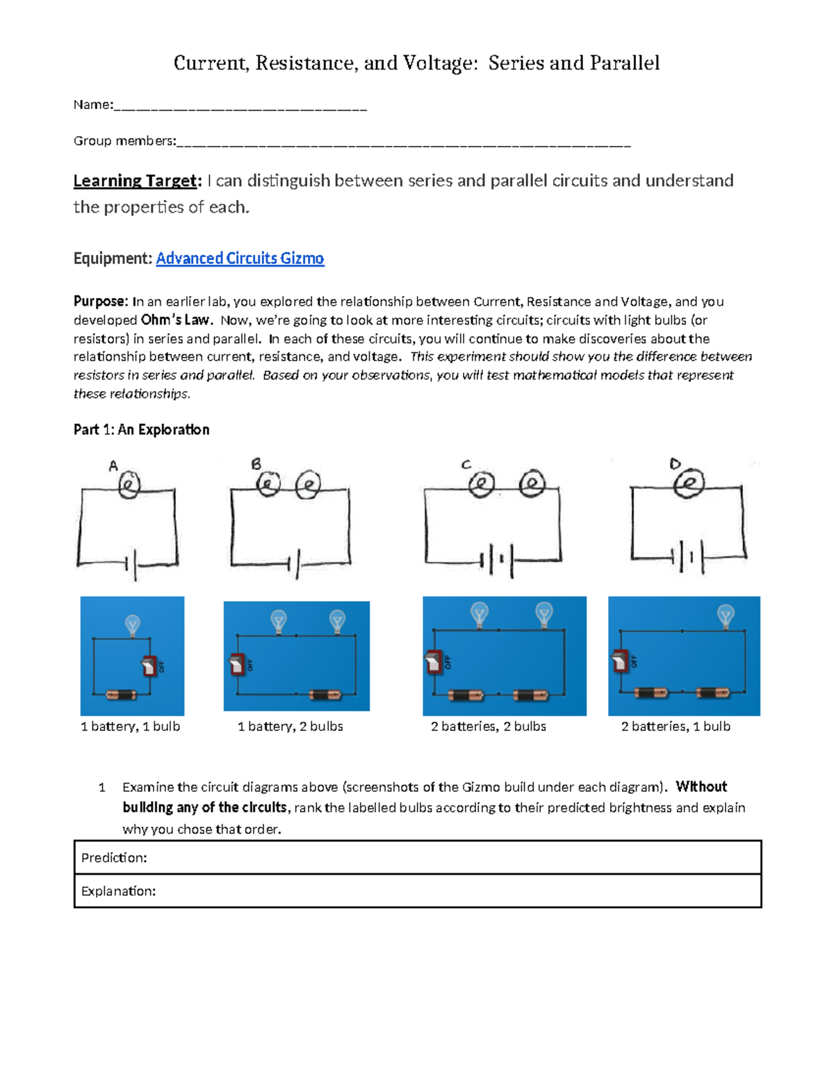 Wilen PHYS 101 Lab: Exploring Series vs. Parallel Circuits - Studocu