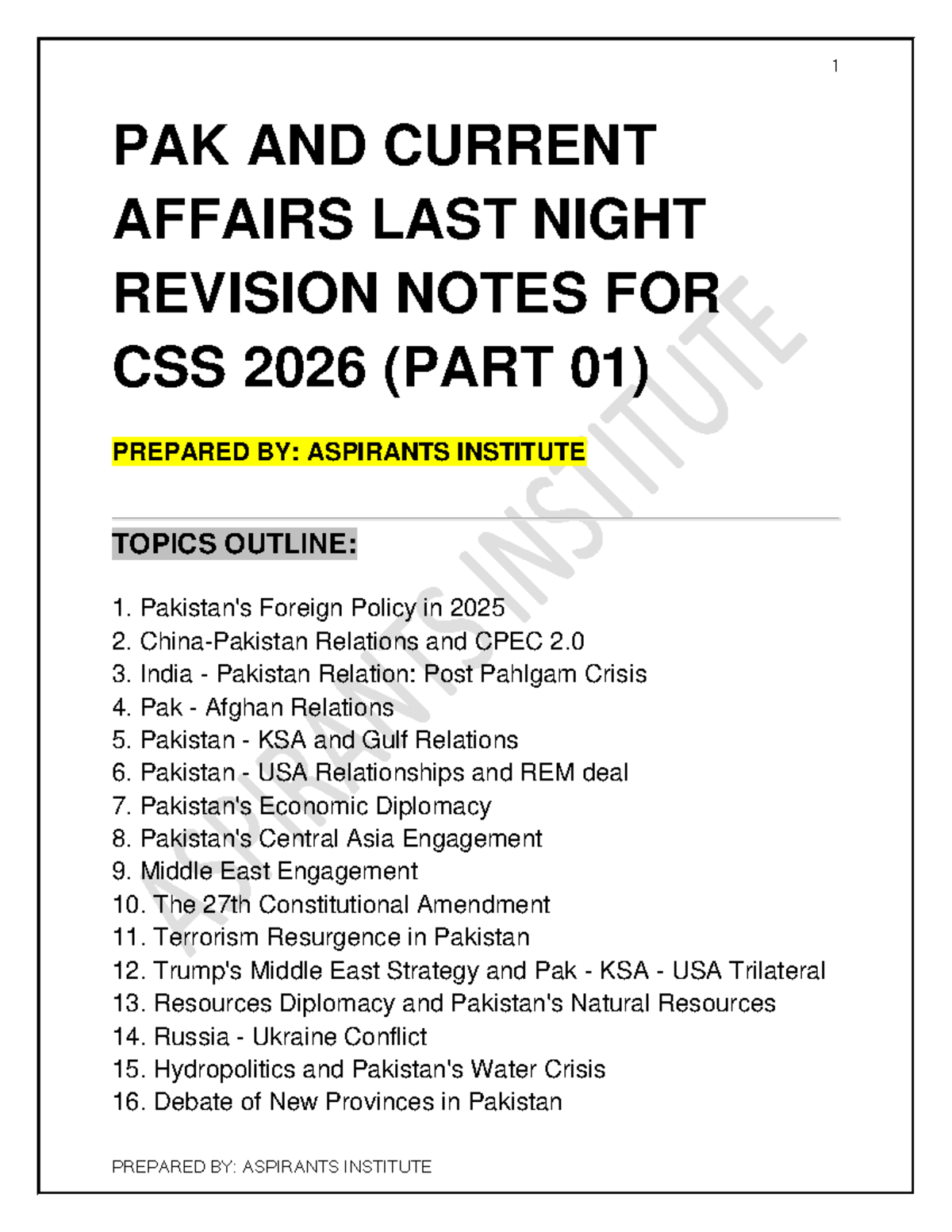 PAK & Current Affairs Revision Notes for CSS 2026: Key Topics Overview ...