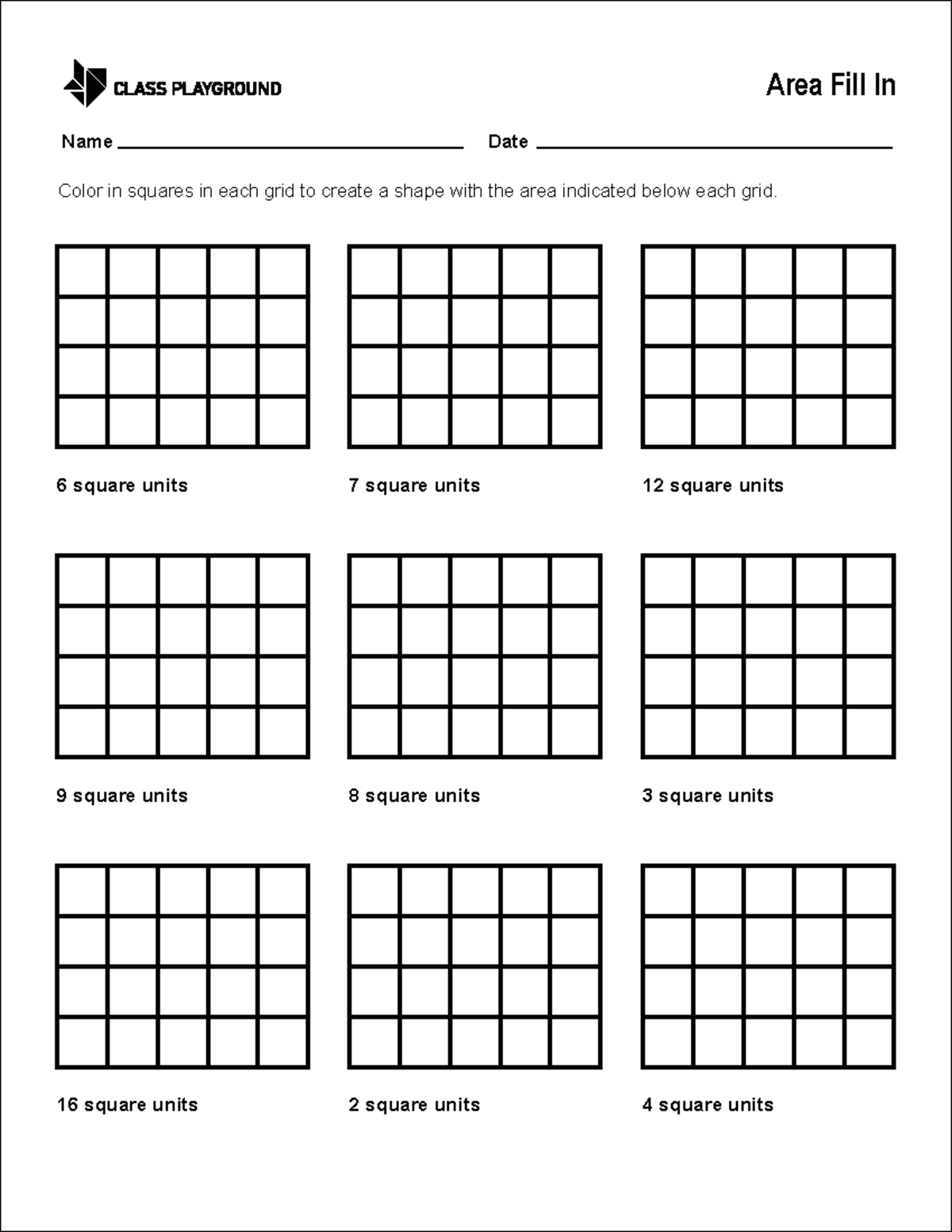 Area Fill In Worksheet US Letter - math coloring - Color in squares in ...