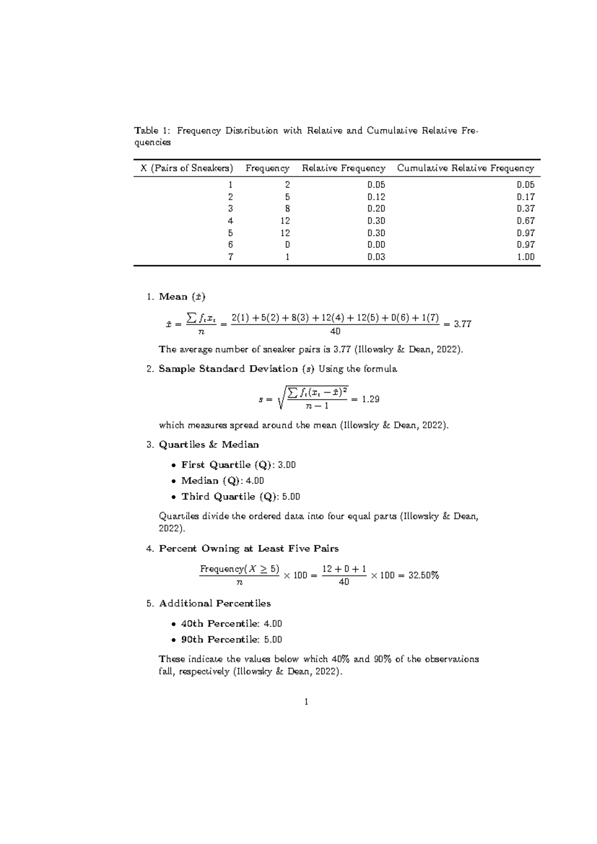 Maths - Introduction to Statistics Assignment Entry - Table 1 ...