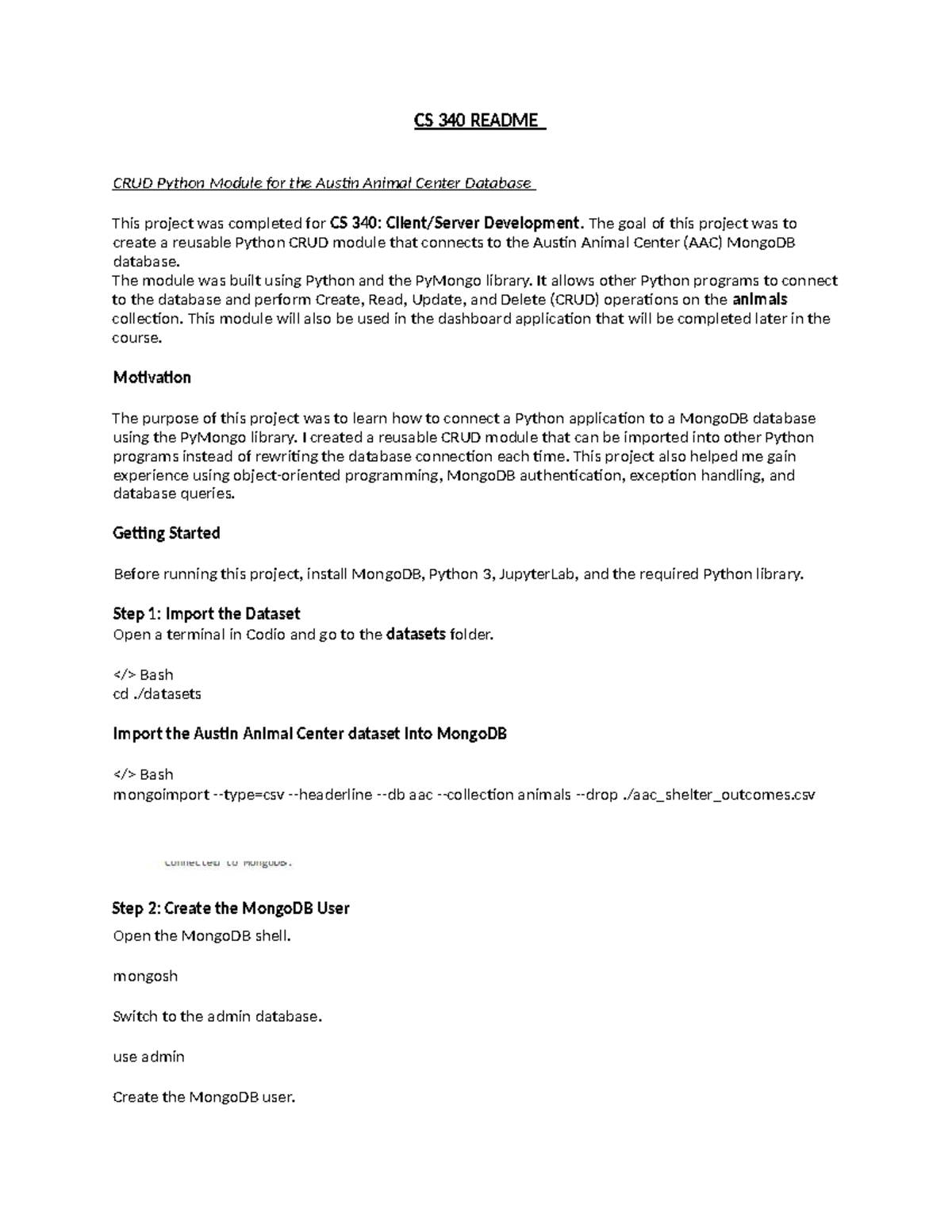 CS 340 Project 1: CRUD Python Module for AAC Database - Studocu
