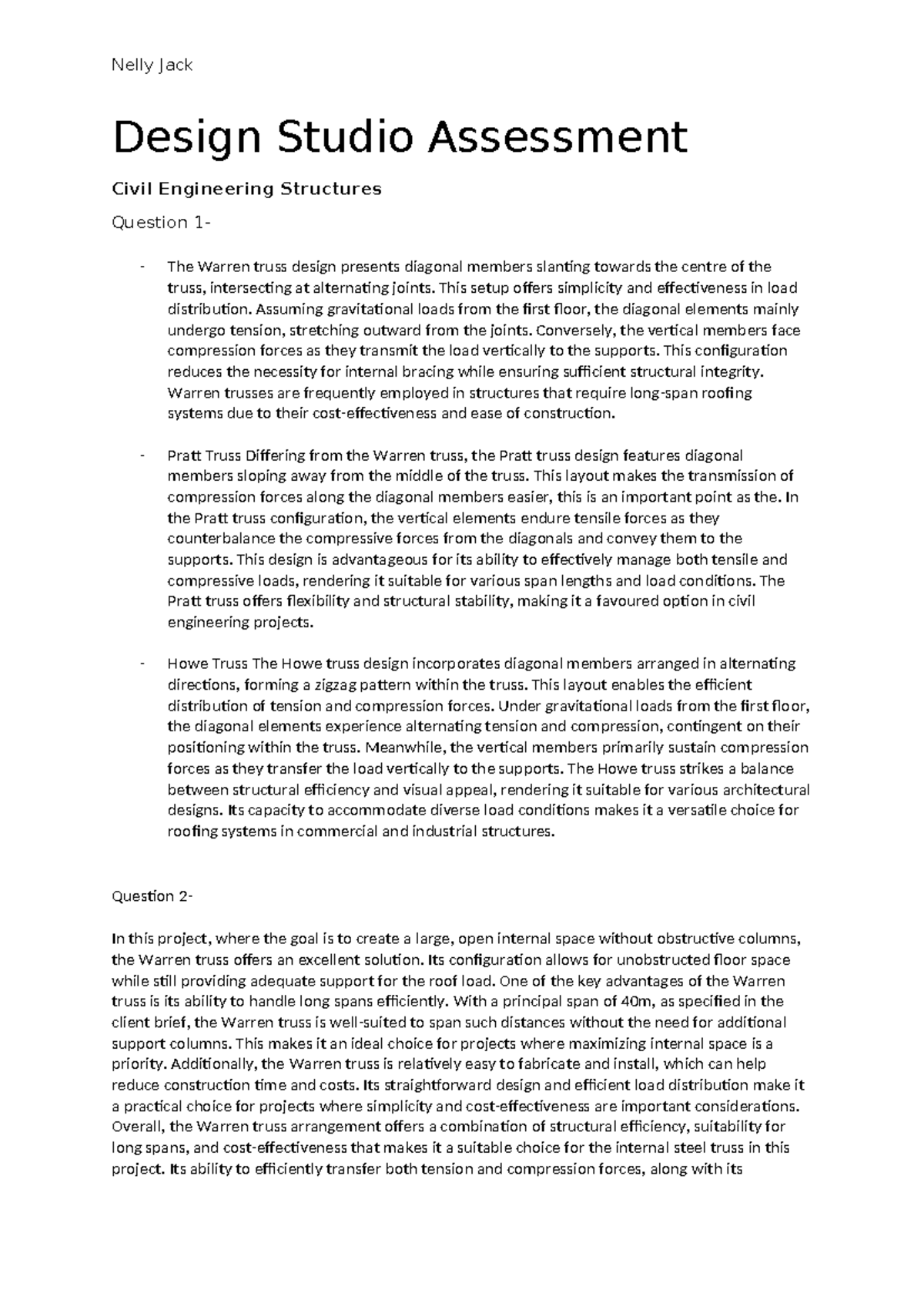 Civil Engineering Structures Design Studio Assessment (Nelly Jack ...