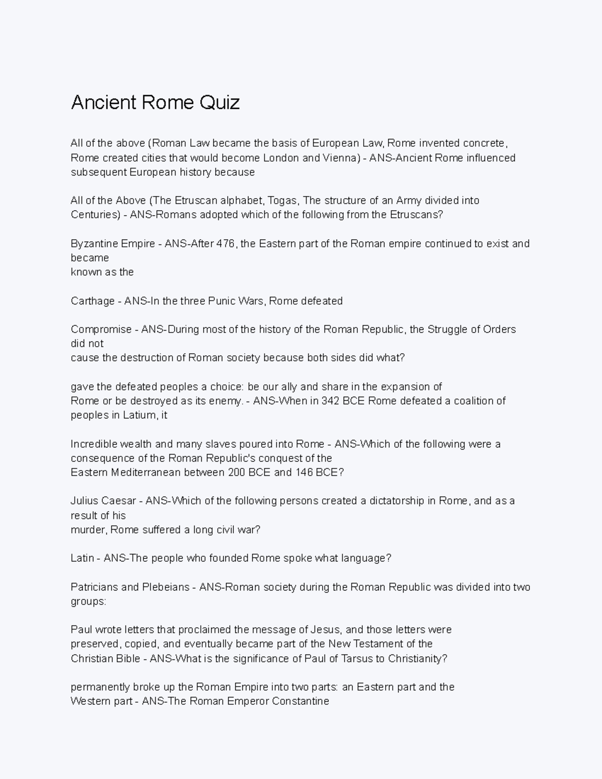 Ancient Roman Quiz