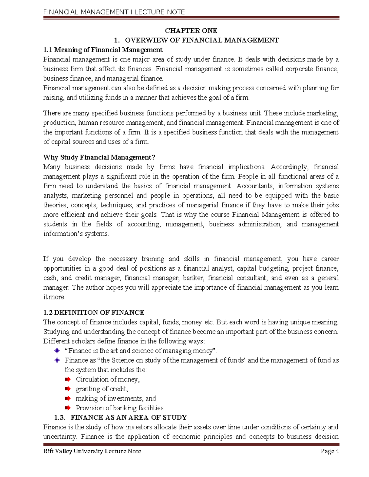 FM I Exit Exam Notes: Chapters 1-3 Overview and Financial Concepts ...