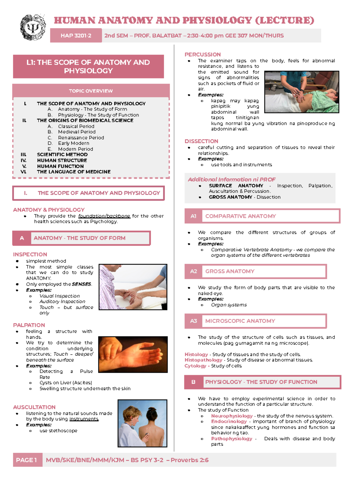 Anaphy Lec - Informational - L1: THE SCOPE OF ANATOMY AND PHYSIOLOGY ...