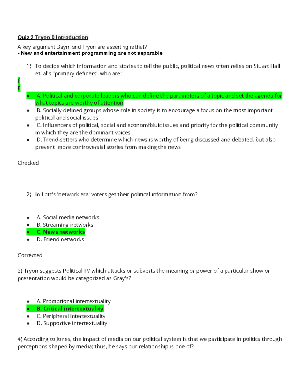 Poli Sci Quiz 2: Insights from Tryon on Political Media and Advertising ...