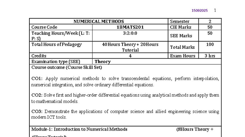 Numerical Methods Study Notes for 1BMATS201 - 15092025 - Studocu