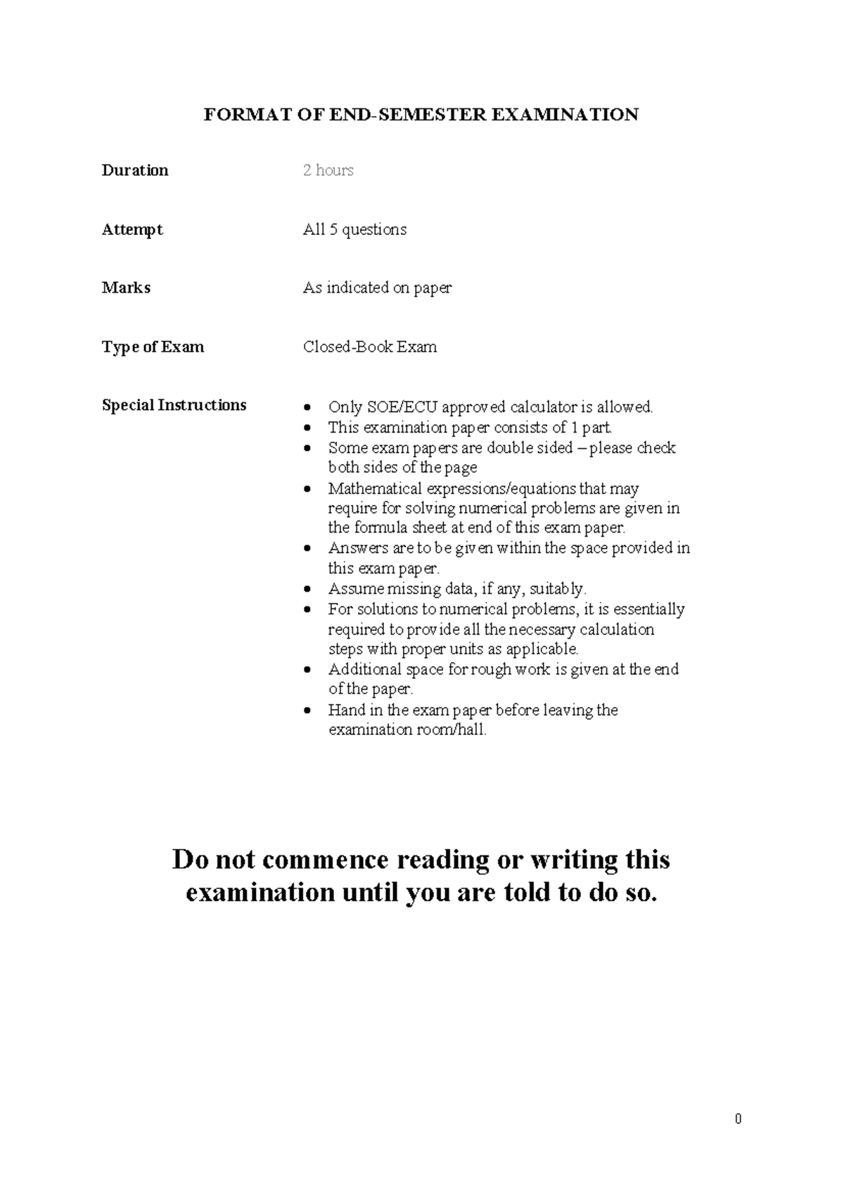 End-Semester Exam Format - Closed Book (Course Code: SOE/ECU) - Studocu
