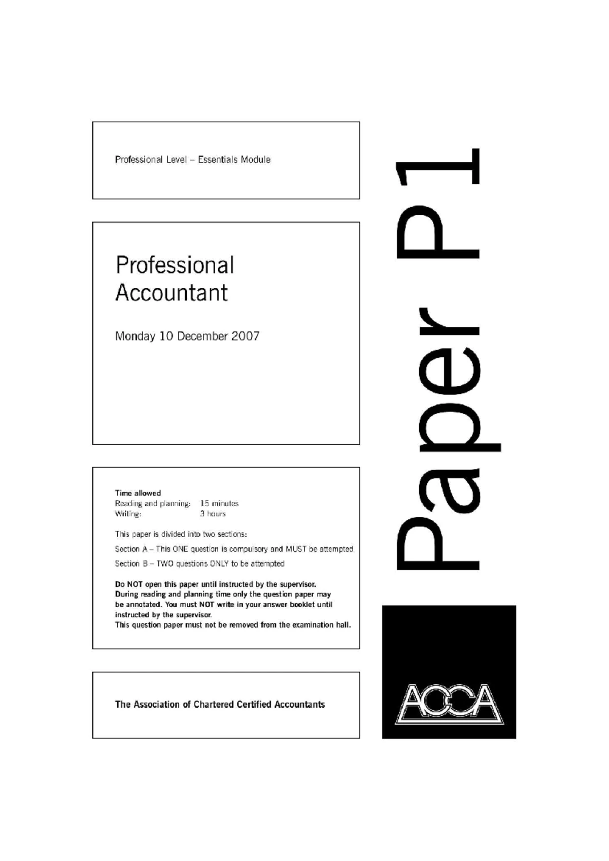 Professional Pilot Paper Essentials - ACCA December 2006 Exam PPQ - Studocu