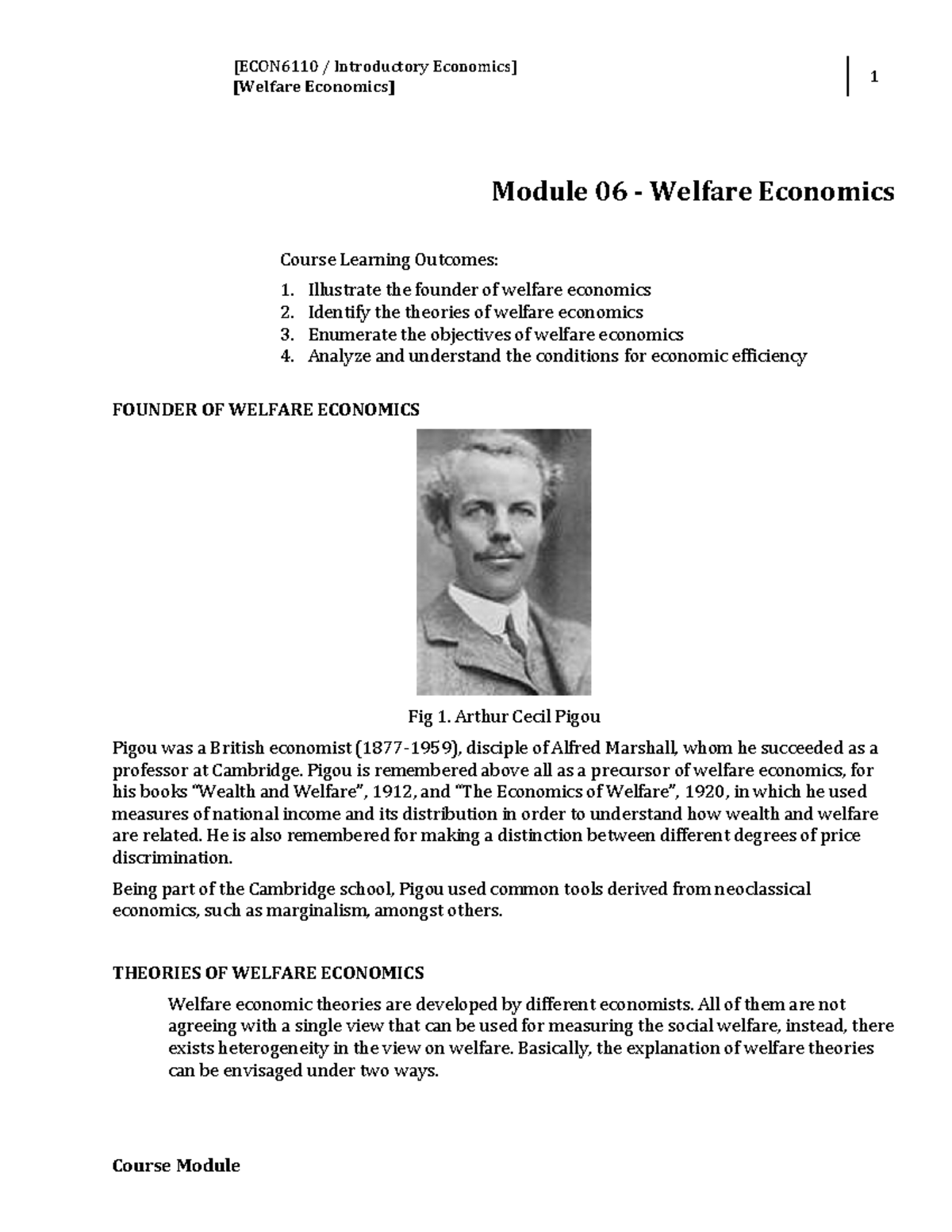 ECON6110 - Lecture Notes on Welfare Economics Module 06 - Studocu