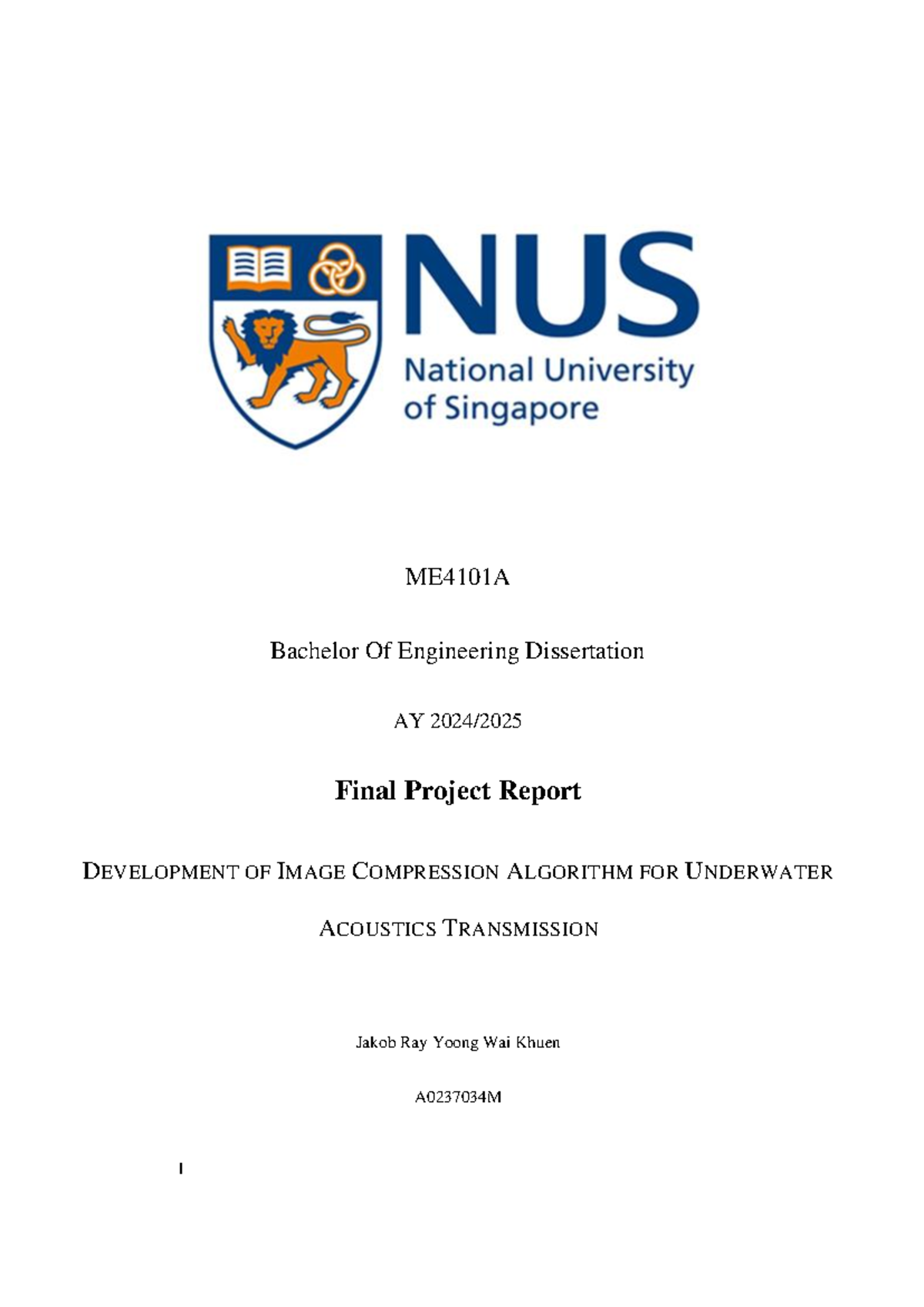 ME4101A Final Project Report: Image Compression Algorithm for AUVs ...