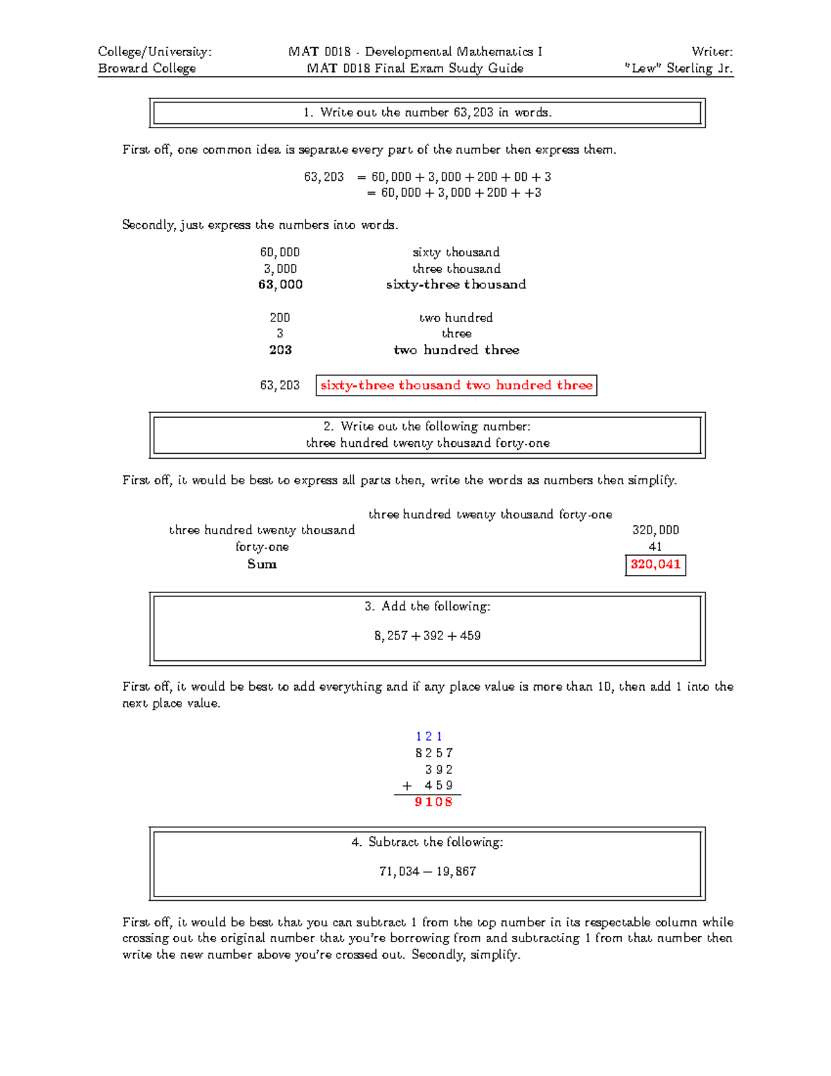 Broward College MAT 0018 Final Exam Study Guide: Essential Concepts ...