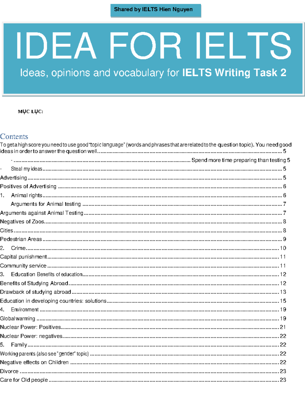 Ideas for IELTS Writing Task 2: Comprehensive Topic Guide - Studocu