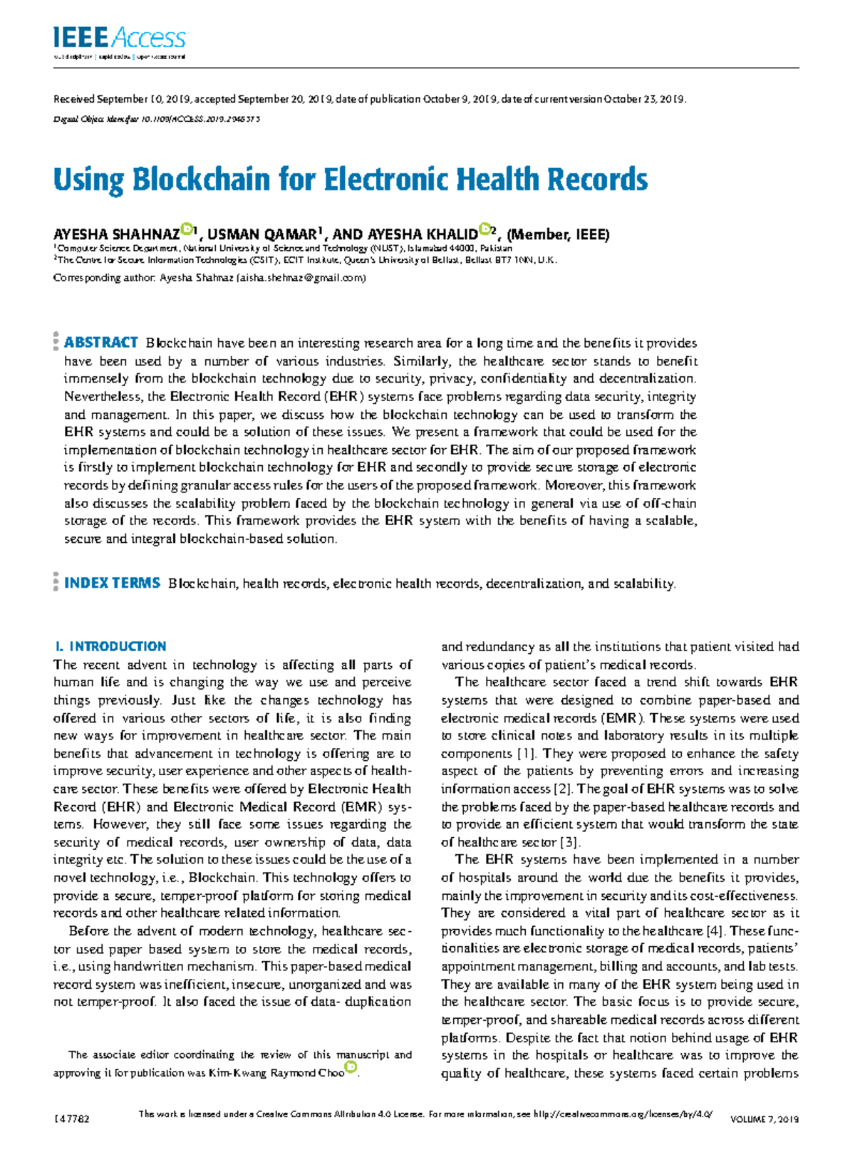 Using Blockchain for Electronic Health Records (EHR) - A Framework ...